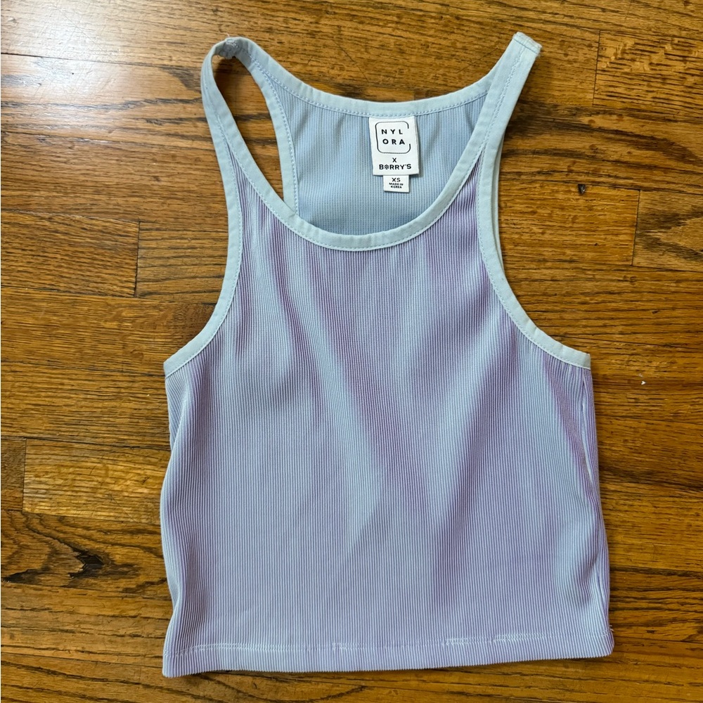 Nylora x Barry’s high neck tank top holographic blue purple ribbed xs like new